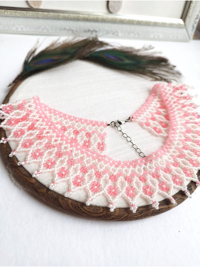 pink gentle beaded necklace, traditional Ukraine jewelry , ethnic  handmade sylanka