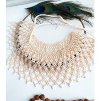 Beige collar beaded necklace, traditional Ukrainian beaded sylyanka