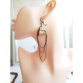 sand brown drop chain leather earrings genuine leather jewelry 