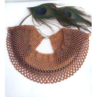 Brown gold collar beaded necklace, traditional Ukrainian beaded sylyanka