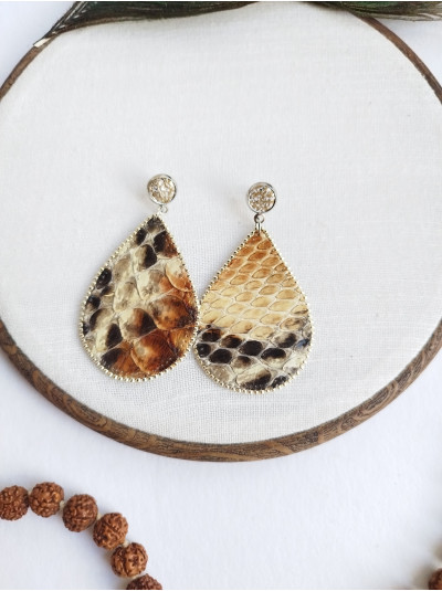 Beige leather earrings Dangle & Drop. Teardrop Leather Earrings
