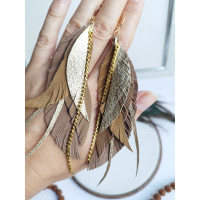 Sand beige leather feather earrings.  