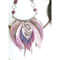 beige sand leather feather necklace