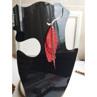 Soft red suede earrings with chain leather feather earrings.