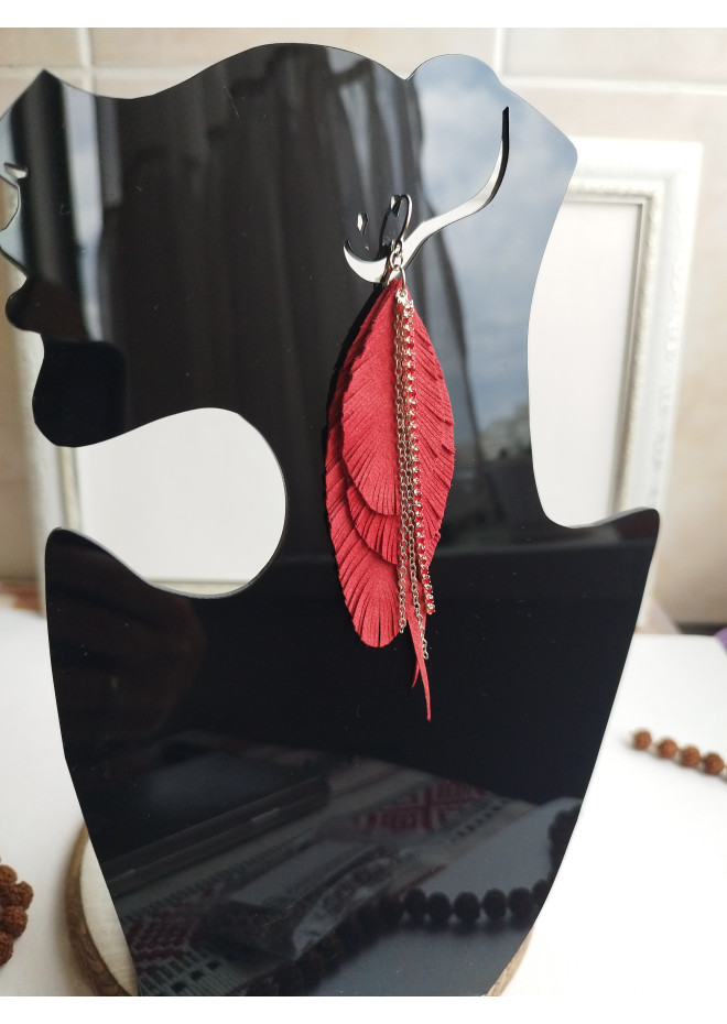 Unique high quality hand cut genuine leather feather earrings.