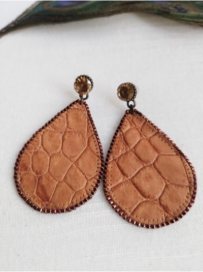 Brown leather earrings Dangle & Drop. Teardrop Leather Earrings