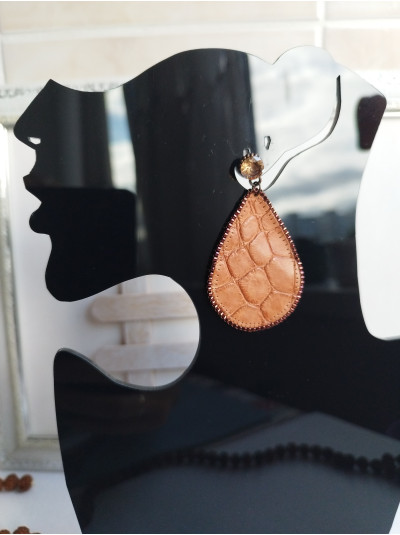 Brown leather earrings Dangle & Drop. Teardrop Leather Earrings
