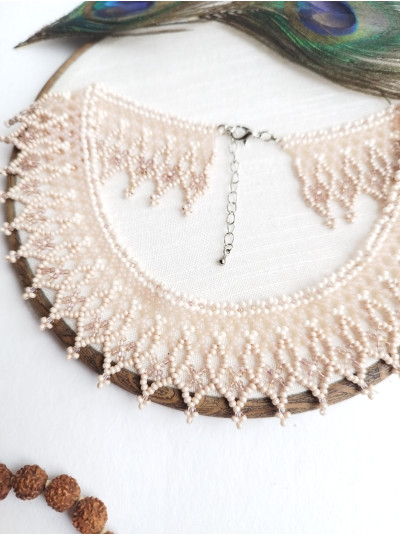 beige shades beaded necklace, traditional Ukraine jewelry , ethnic  handmade sylanka