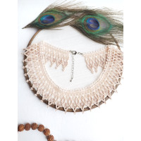 beige shades beaded necklace, traditional Ukraine jewelry , ethnic  handmade sylanka