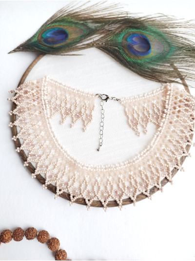 beige shades beaded necklace, traditional Ukraine jewelry , ethnic  handmade sylanka