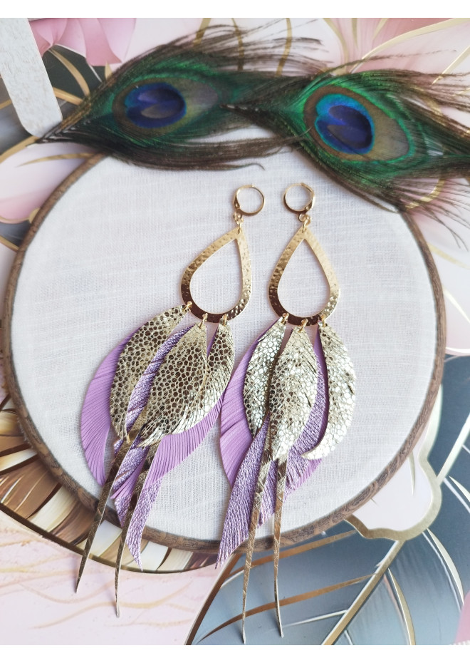 Multi layered earrings made from genuine leather