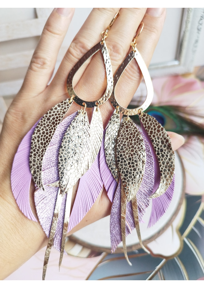 Multi layered earrings made from genuine leather