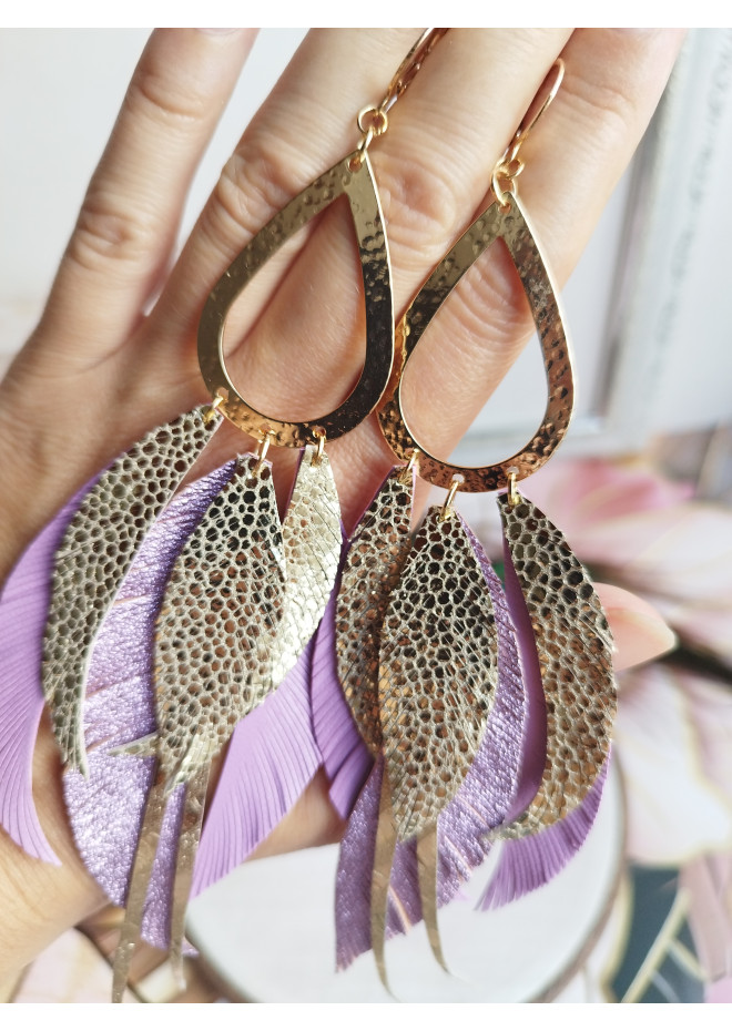 Multi layered earrings made from genuine leather