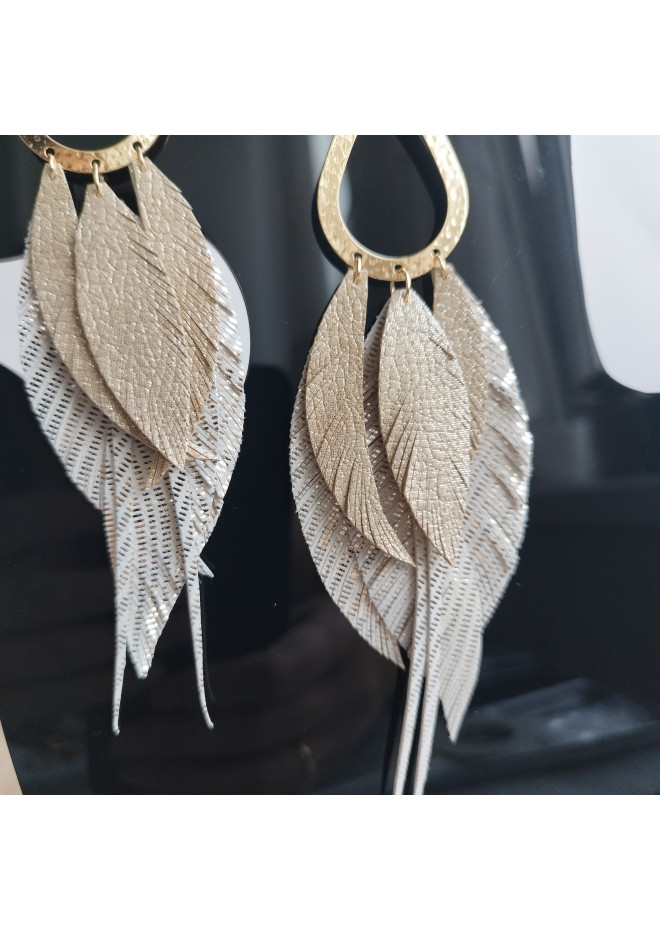 Multi layered earrings made from genuine leather