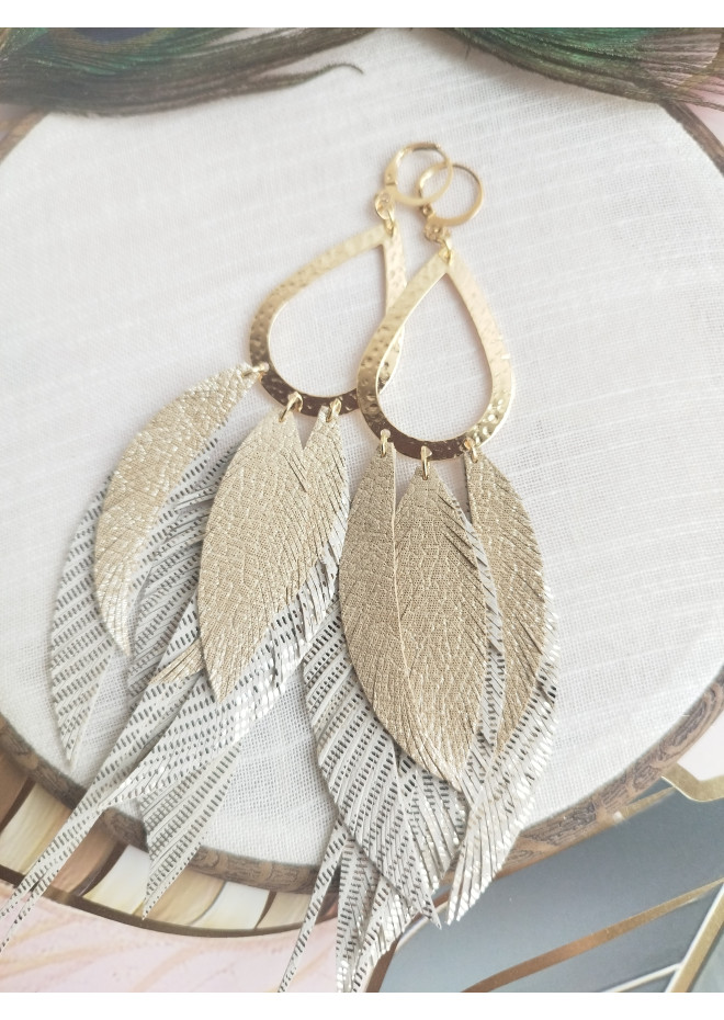 Multi layered earrings made from genuine leather