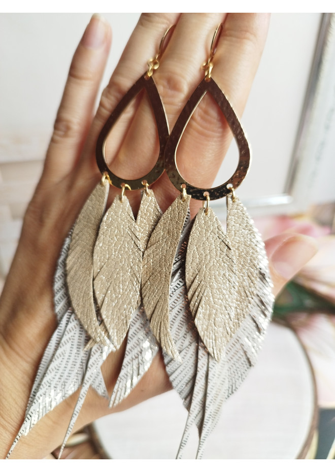 Multi layered earrings made from genuine leather