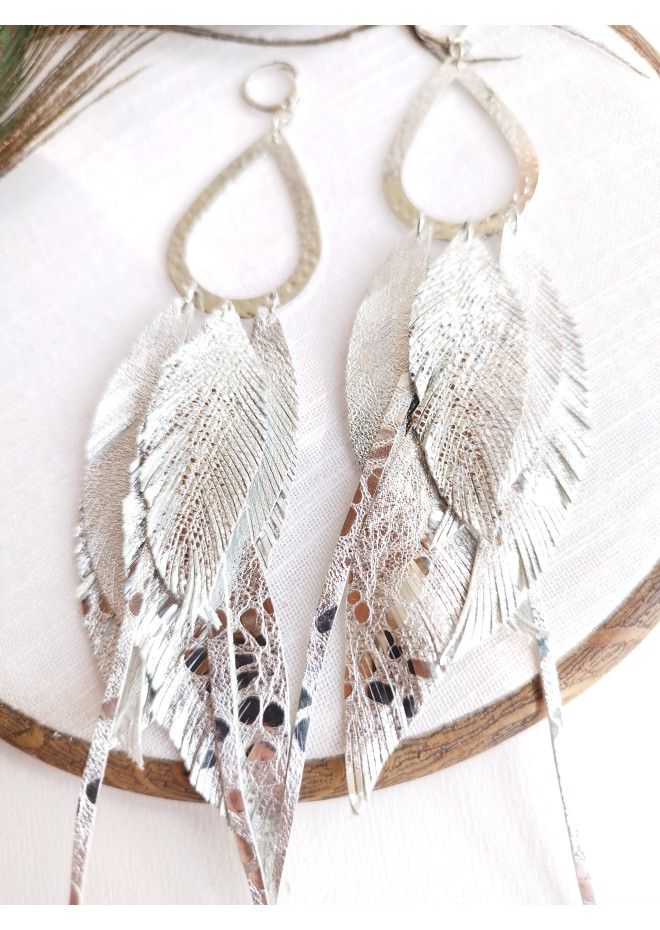 Multi layered earrings made from genuine leather