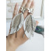 leather feather earrings white  flower connector , genuine leather jewelry 