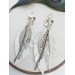 leather feather earrings white  flower connector , genuine leather jewelry 