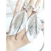 leather feather earrings white  flower connector , genuine leather jewelry 