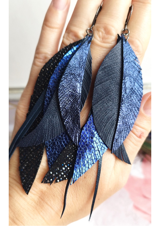 long leather feather earrings genuine leather jewelry 