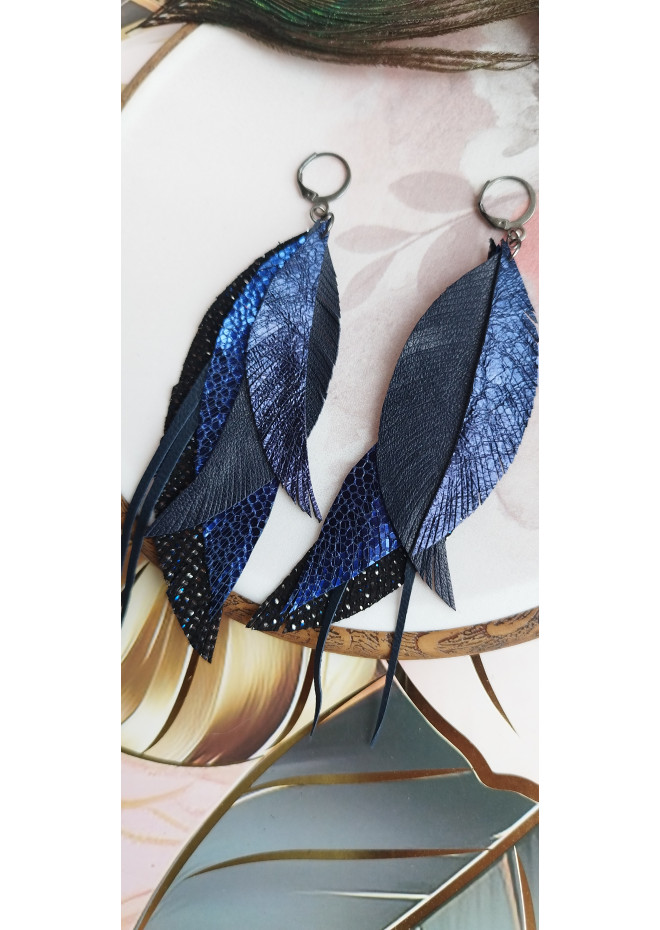long leather feather earrings genuine leather jewelry 
