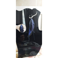 Dark Metallic Blue Leather Feather Earrings: Handcut Long Leaf Jewelry
