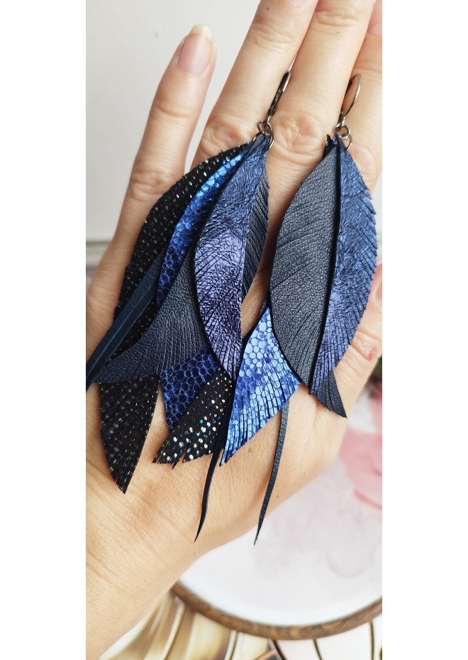 long leather feather earrings genuine leather jewelry 