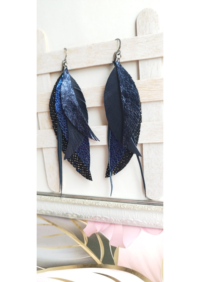 long leather feather earrings genuine leather jewelry 