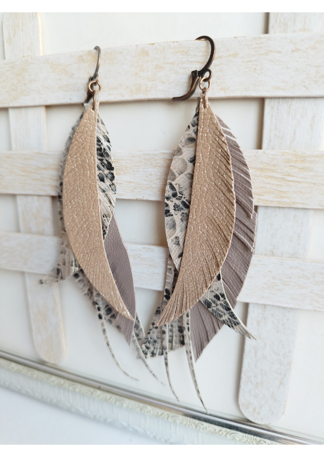 long leather feather earrings genuine leather jewelry 