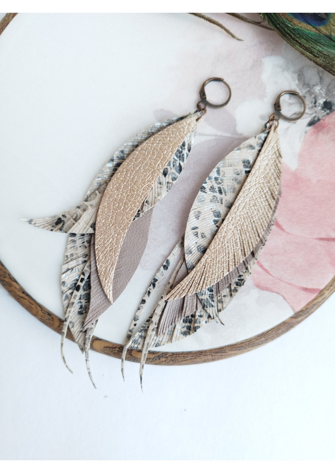 long leather feather earrings genuine leather jewelry 