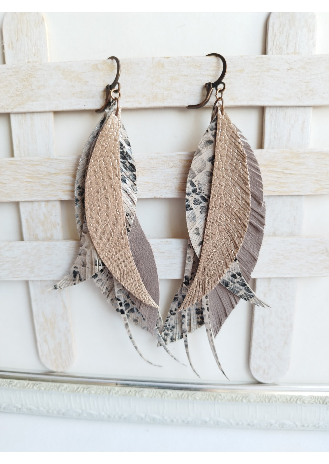 long leather feather earrings genuine leather jewelry 