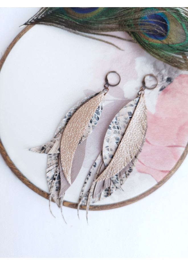 long leather feather earrings genuine leather jewelry 
