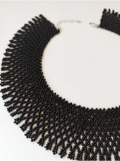 black collar beaded necklace, traditional Ukrainian beaded sylyanka.
