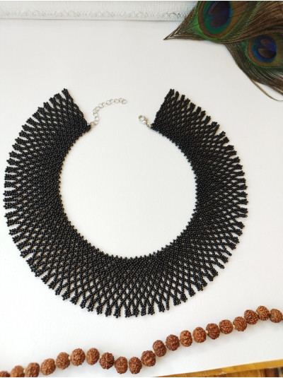 black collar beaded necklace, traditional Ukrainian beaded sylyanka.
