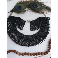 black collar beaded necklace, traditional Ukrainian beaded sylyanka.
