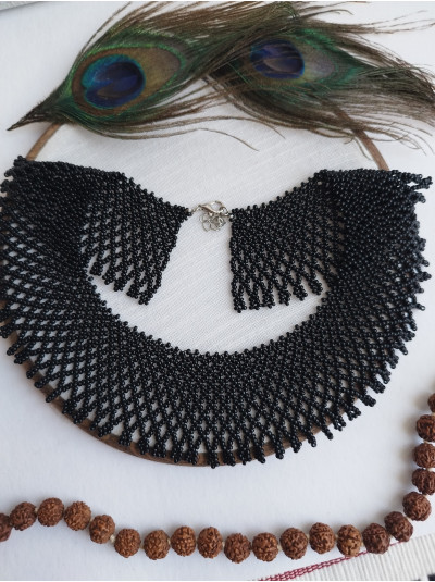 black collar beaded necklace, traditional Ukrainian beaded sylyanka.