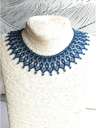 blue openwork beaded necklace, traditional Ukraine jewelry , ethnic  handmade sylanka
