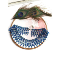 blue openwork beaded necklace, traditional Ukraine jewelry , ethnic  handmade sylanka