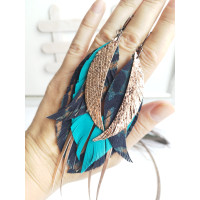 rose gold animal print leather feather earrings.  