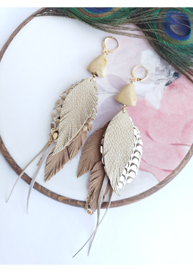 Multi layered earrings made from genuine leather