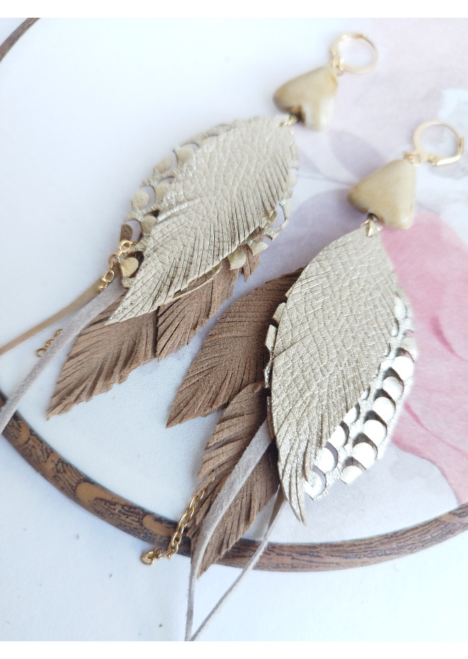 Multi layered earrings made from genuine leather