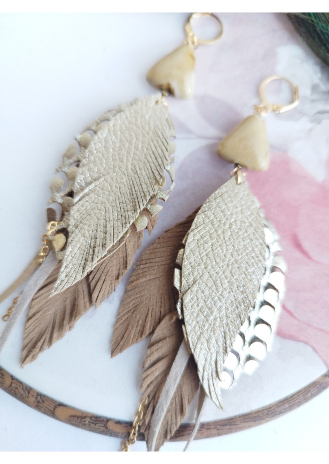 Multi layered earrings made from genuine leather