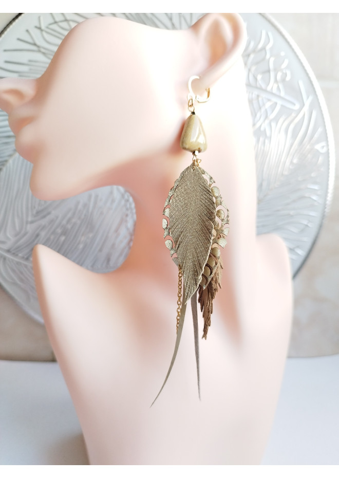 Multi layered earrings made from genuine leather