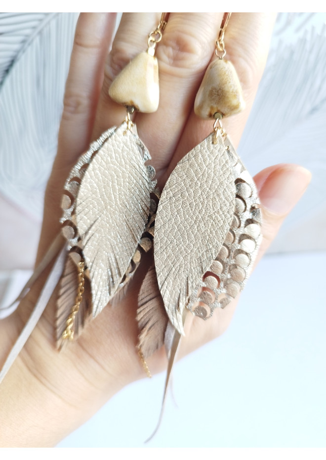 Multi layered earrings made from genuine leather