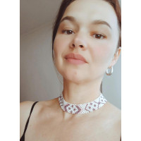 lilac beaded choker necklace, traditional Ukrainian beaded sylyanka.