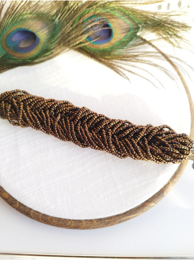 gold brown braided beaded bracelet, chunky handmade bracelet 