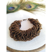 gold brown braided beaded bracelet, chunky handmade bracelet 