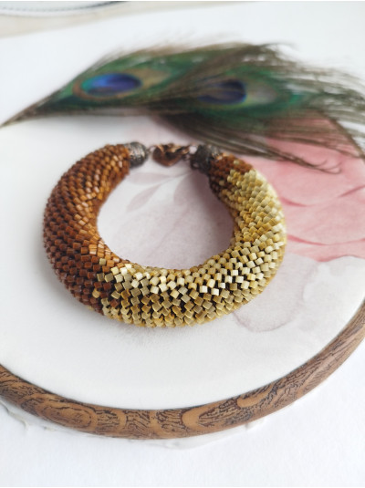 brown gold beaded bracelet, chunky handmade bracelet 