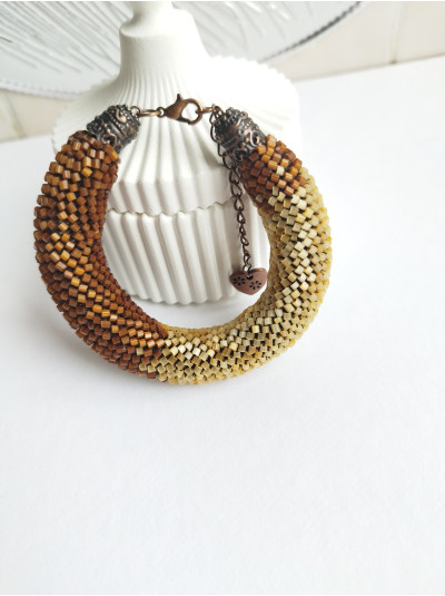 brown gold beaded bracelet, chunky handmade bracelet 